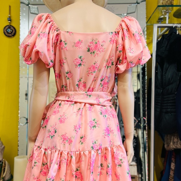 LoveShack Fancy Mini Floral Pink Dress Balloon Sleeves Size 6 - Picture 6 of 16